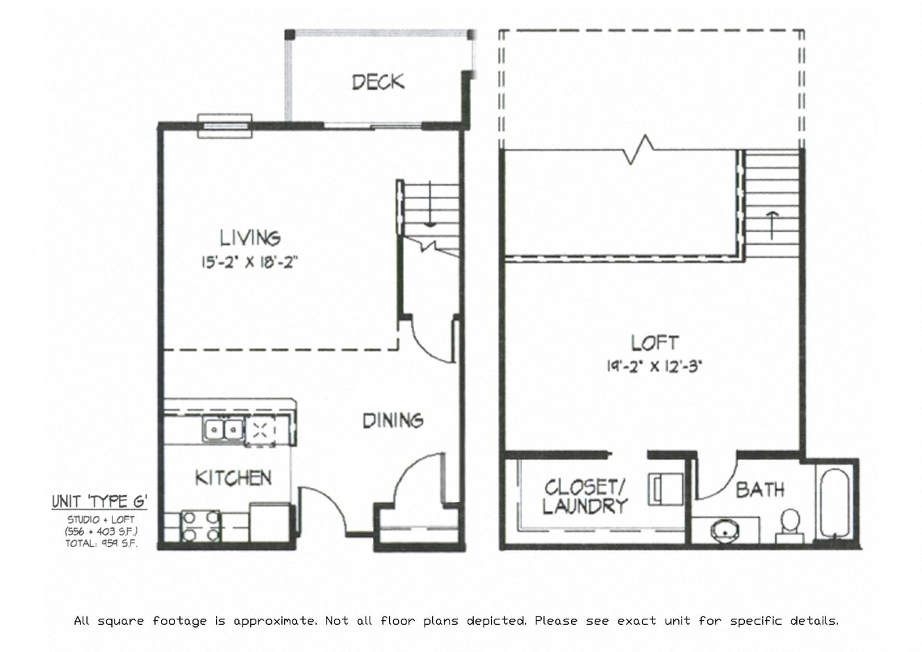 Floor plan for 1 bed, 1 bath, 959 sqft
